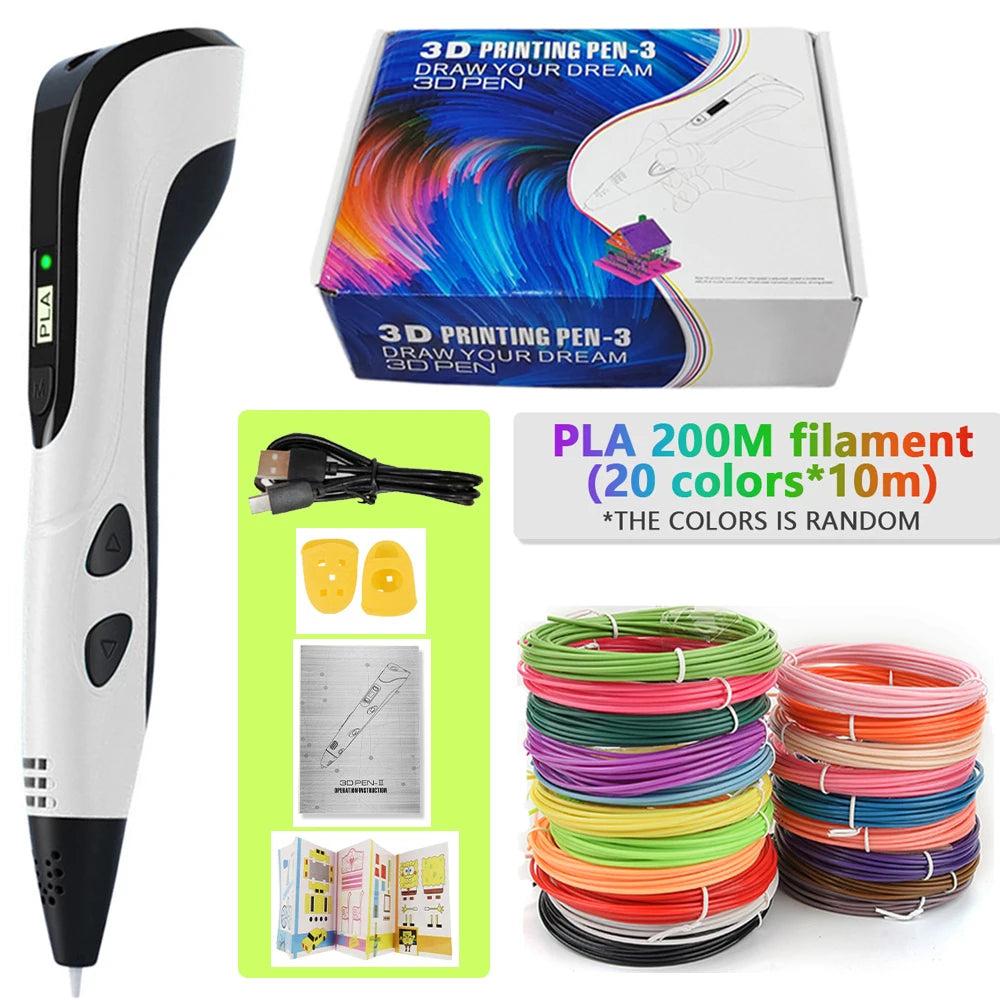 3d Pen for kids Creatived Toy DIY 3D Printing Pen Type-C Rechargeable 3D Pens Set with 200M PLA Filament for Children Gift