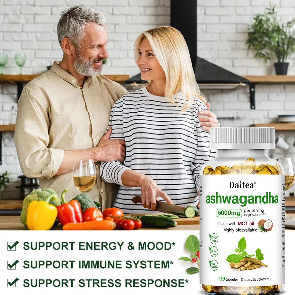 Ashwagandha Root Extract Capsules 6000mg Supplement Help Stress, Focus, Brain, Energy Support Sleep Health,Non-GMO, Vegan