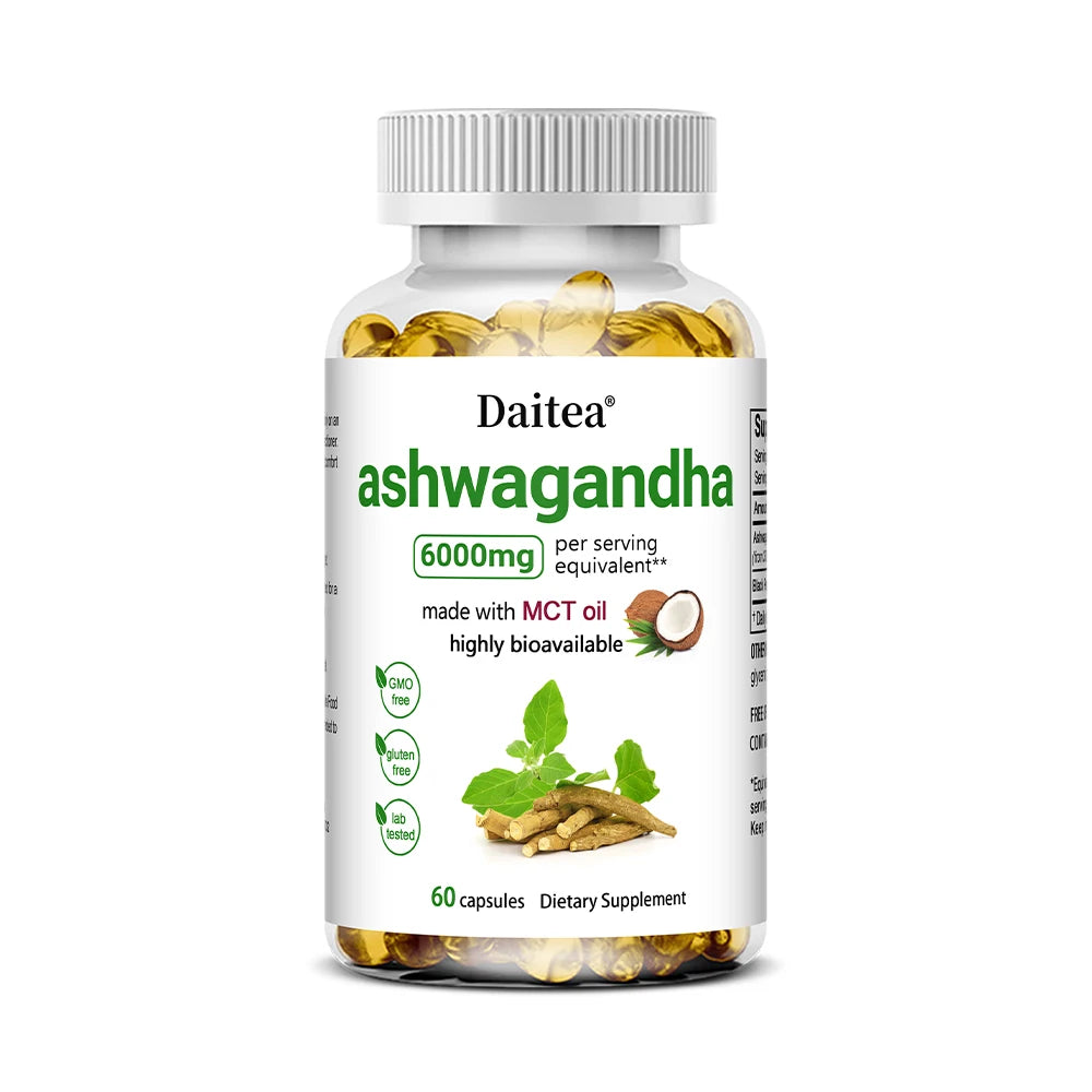 Ashwagandha Root Extract Capsules 6000mg Supplement Help Stress, Focus, Brain, Energy Support Sleep Health,Non-GMO, Vegan