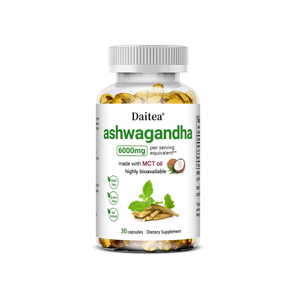 Ashwagandha Root Extract Capsules 6000mg Supplement Help Stress, Focus, Brain, Energy Support Sleep Health,Non-GMO, Vegan