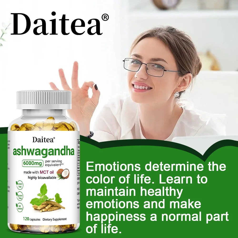 Ashwagandha Root Extract Capsules 6000mg Supplement Help Stress, Focus, Brain, Energy Support Sleep Health,Non-GMO, Vegan