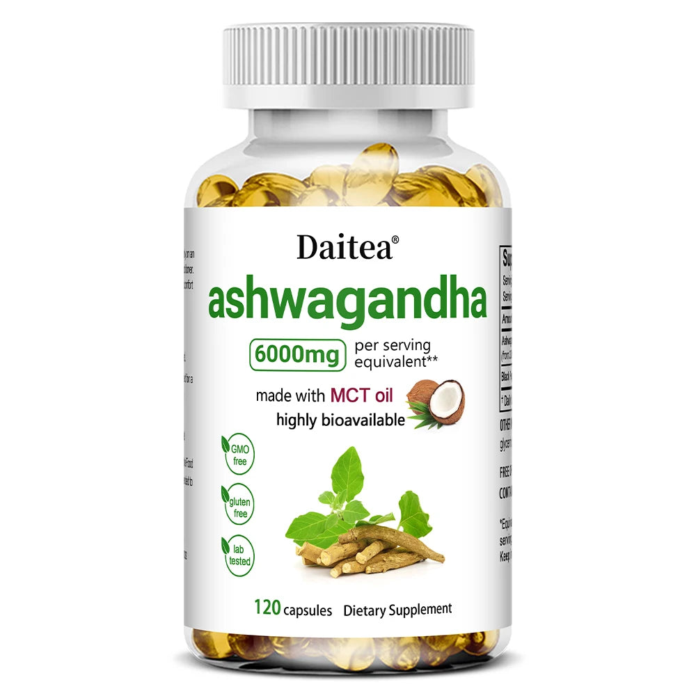 Ashwagandha Root Extract Capsules 6000mg Supplement Help Stress, Focus, Brain, Energy Support Sleep Health,Non-GMO, Vegan