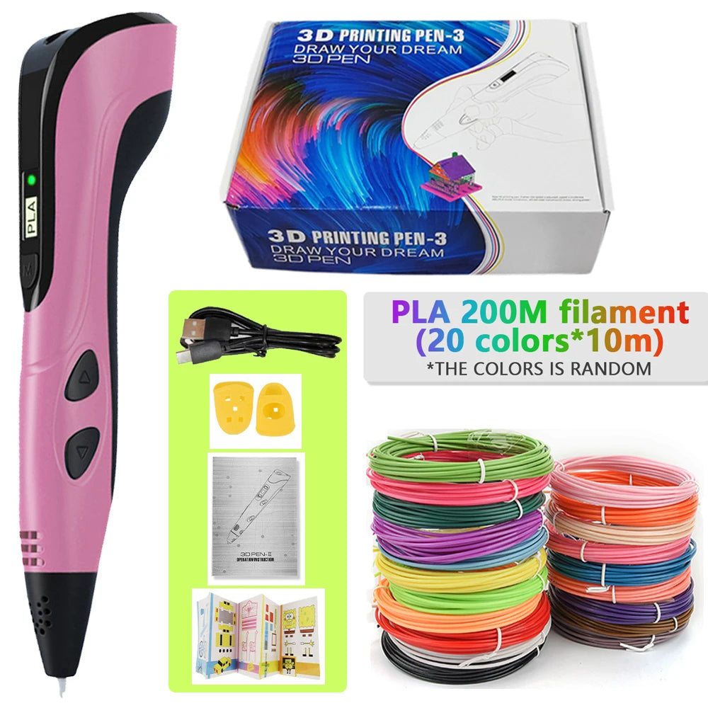 3d Pen for kids Creatived Toy DIY 3D Printing Pen Type-C Rechargeable 3D Pens Set with 200M PLA Filament for Children Gift